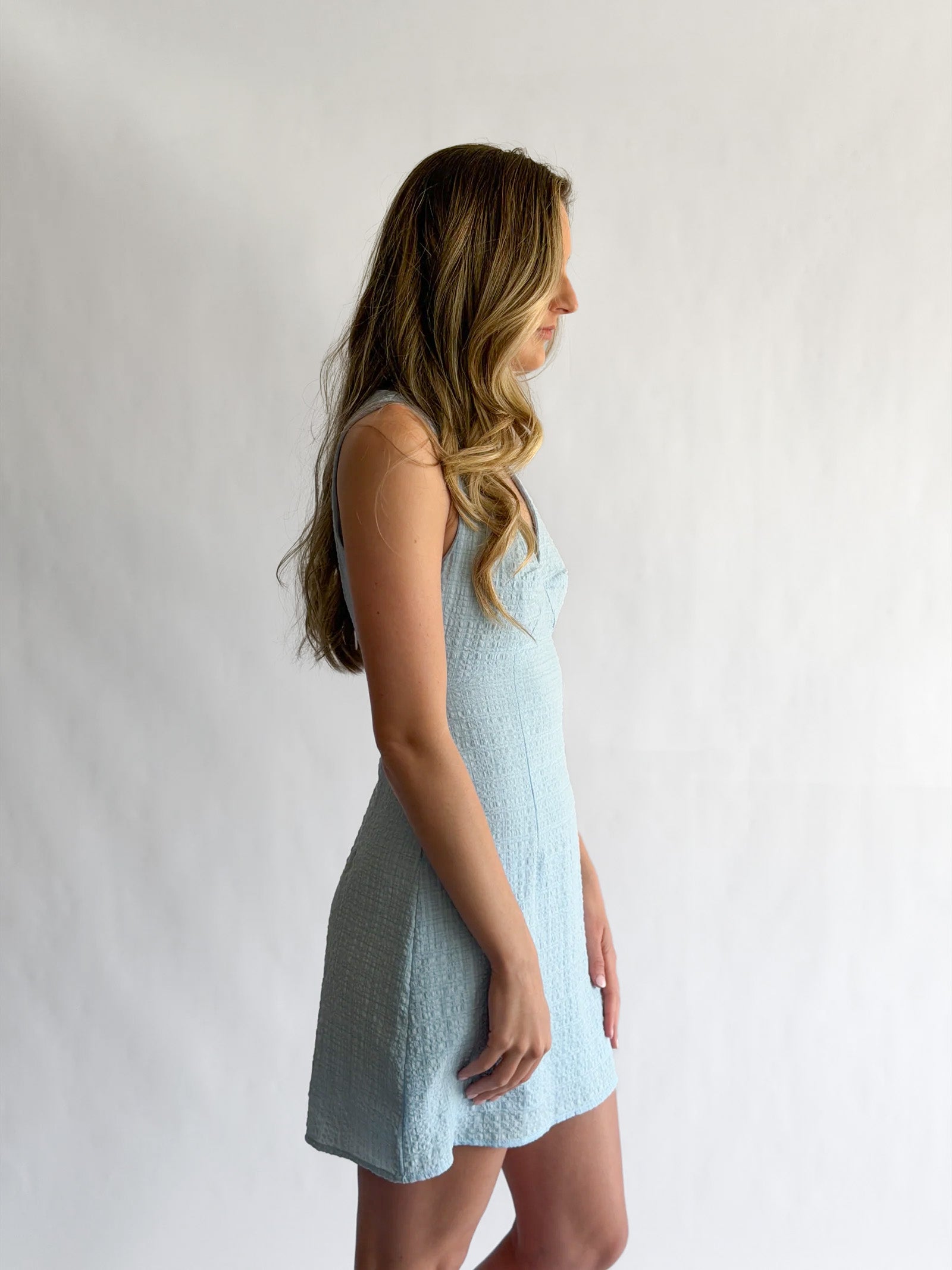 Margot Spring Seersucker Tank Mini Dress (Blue)