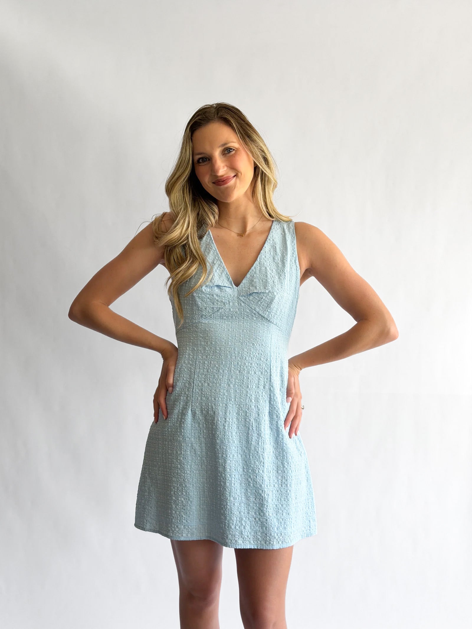 Margot Spring Seersucker Tank Mini Dress (Blue) M