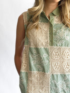 Maisy Sage Crochet Patchwork Collared Mini Dress