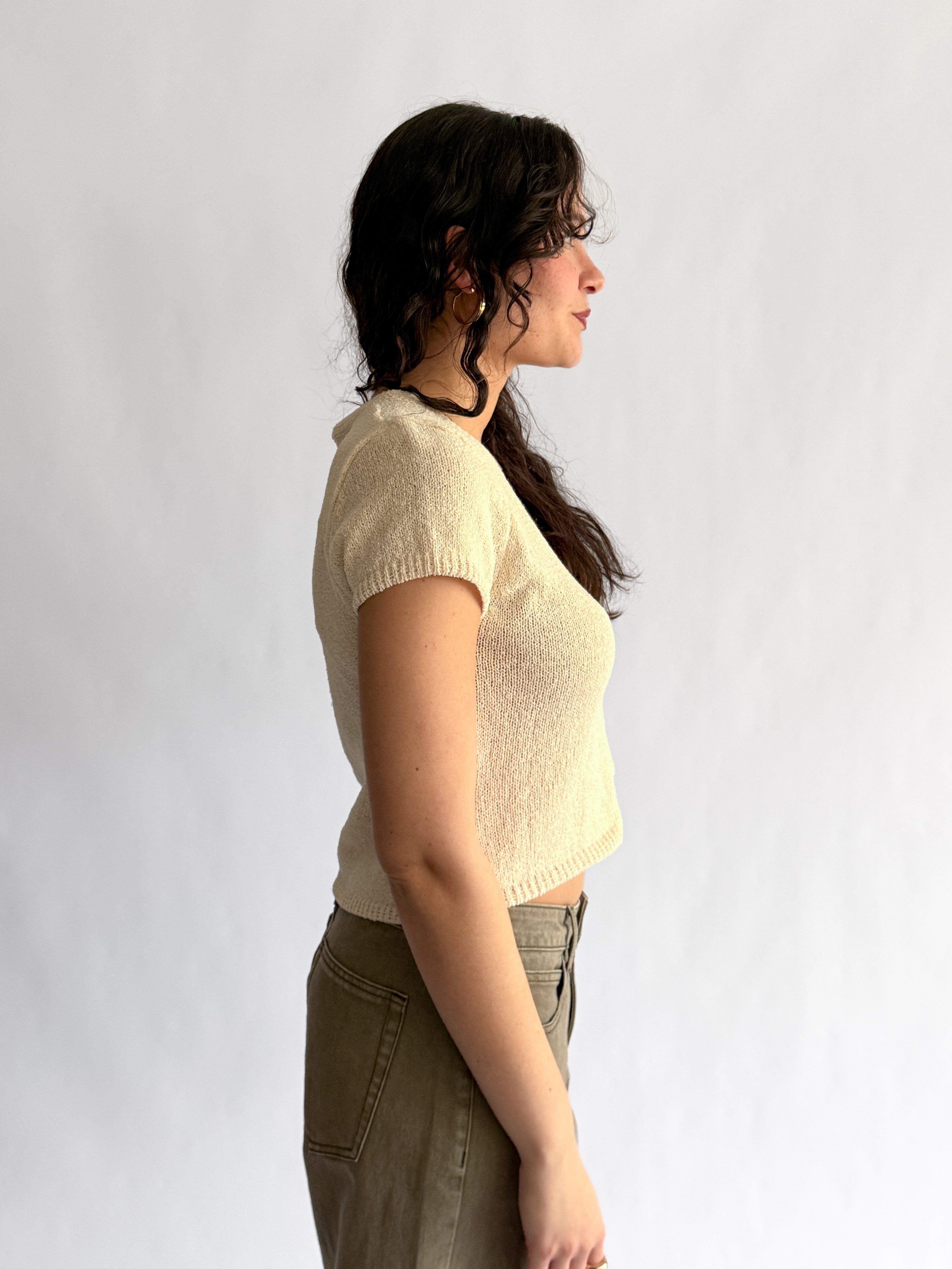 Miou Muse Lucia Cream Cap Sleeve Knit Top