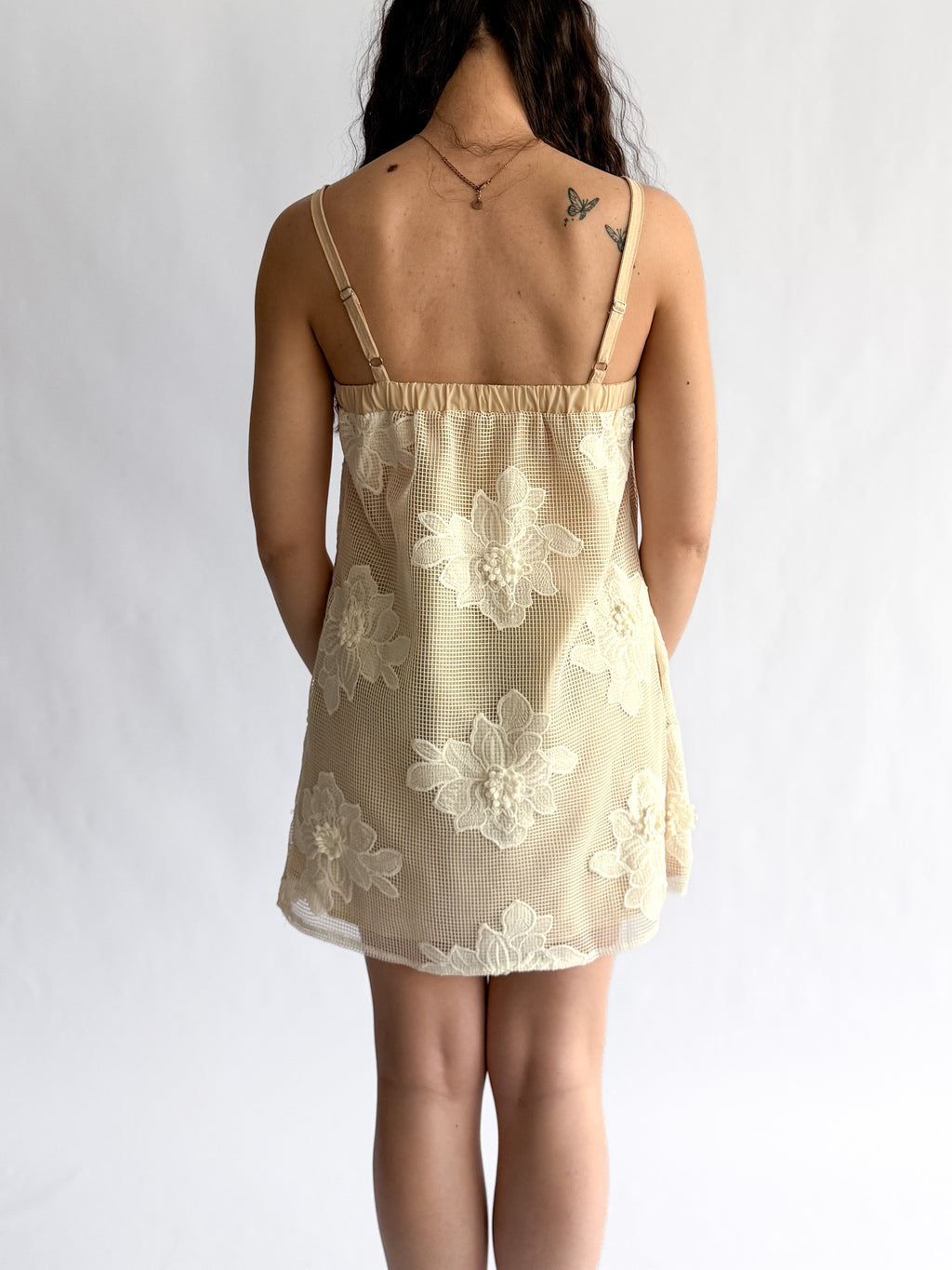 Laura Beige Floral Mesh Texture Sleeveless Mini Dress