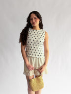 Lottie White and Black Polka Dot Shirred Tank Top