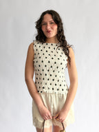 Lottie White and Black Polka Dot Shirred Tank Top