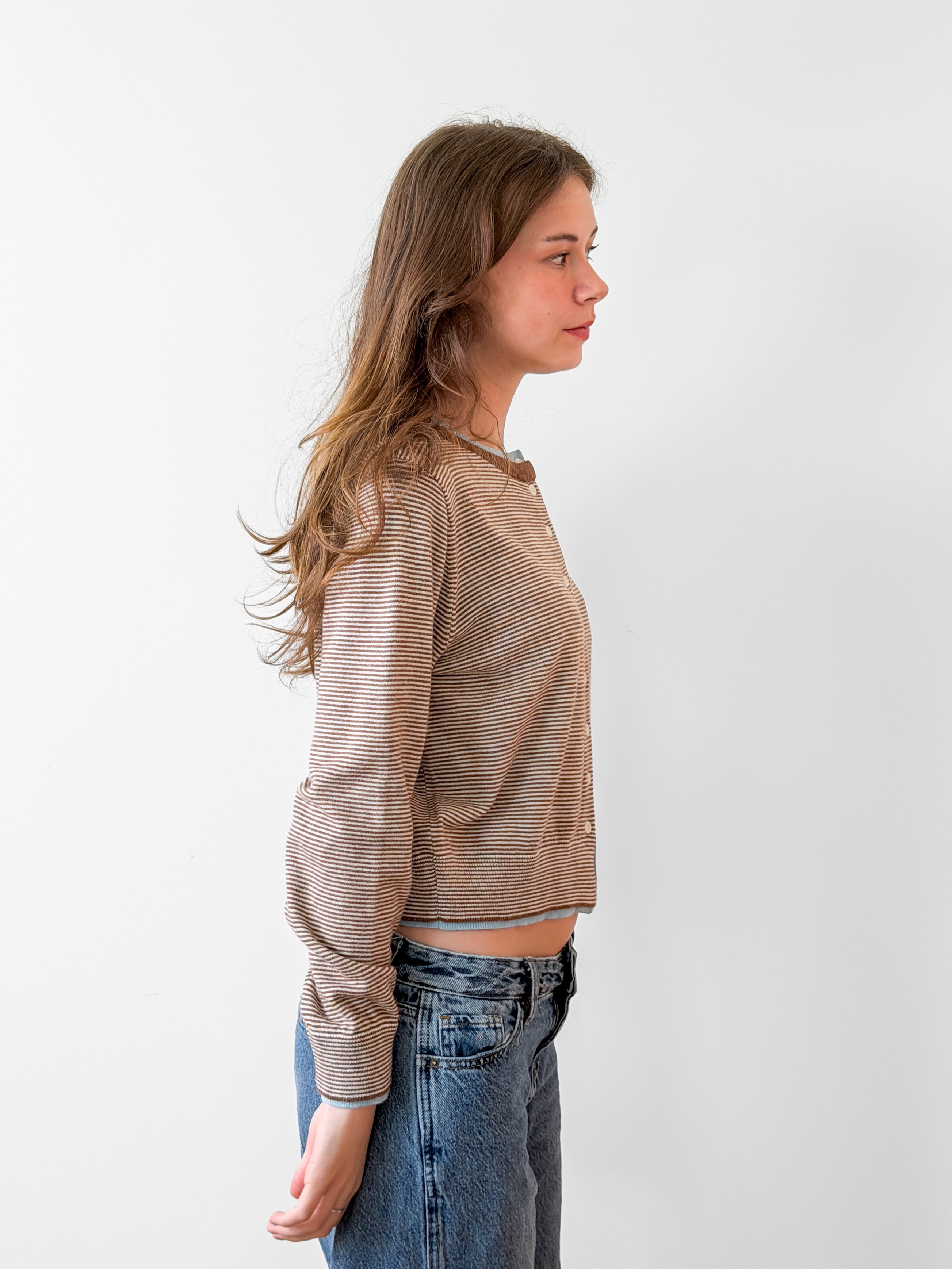 Colby Brown Stripe Colorblock Long Sleeve Cardigan Top