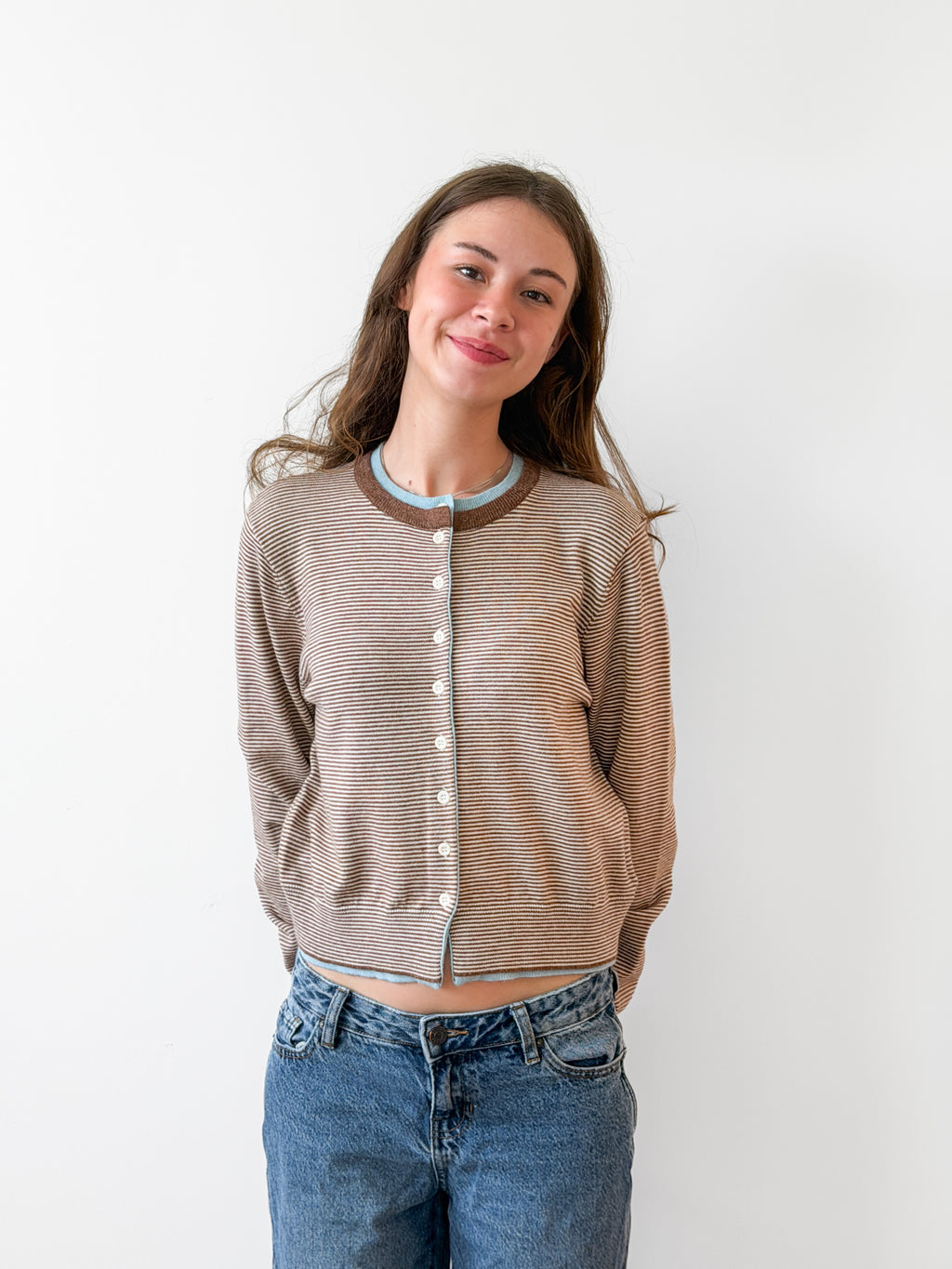 Colby Brown Stripe Colorblock Long Sleeve Cardigan Top