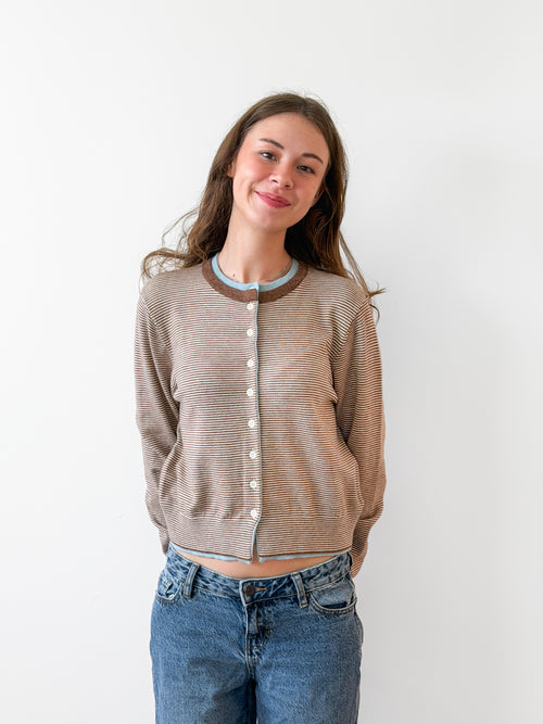 Colby Brown Stripe Colorblock Long Sleeve Cardigan Top