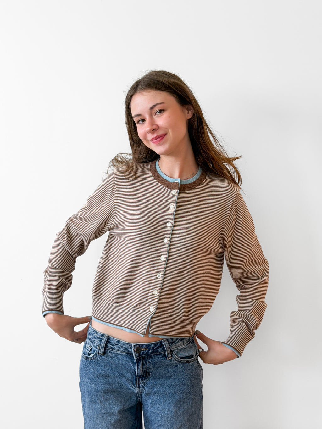 Colby Brown Stripe Colorblock Long Sleeve Cardigan Top