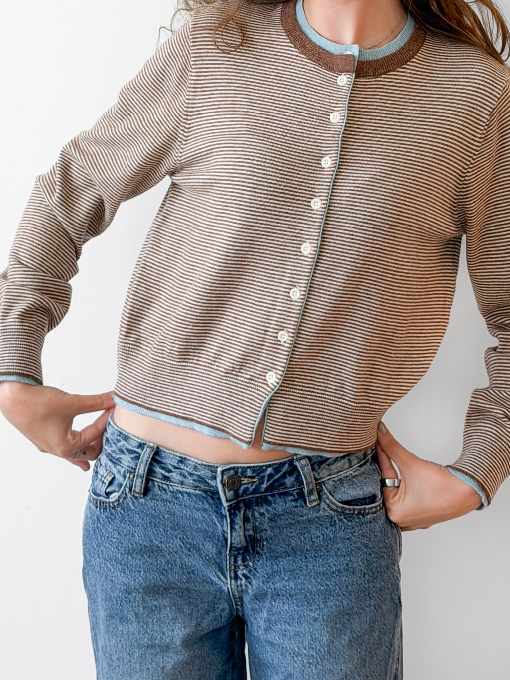 Colby Brown Stripe Colorblock Long Sleeve Cardigan Top