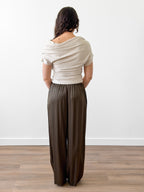 Cleo Olive Green Satin Wide Leg Drawstring Pants