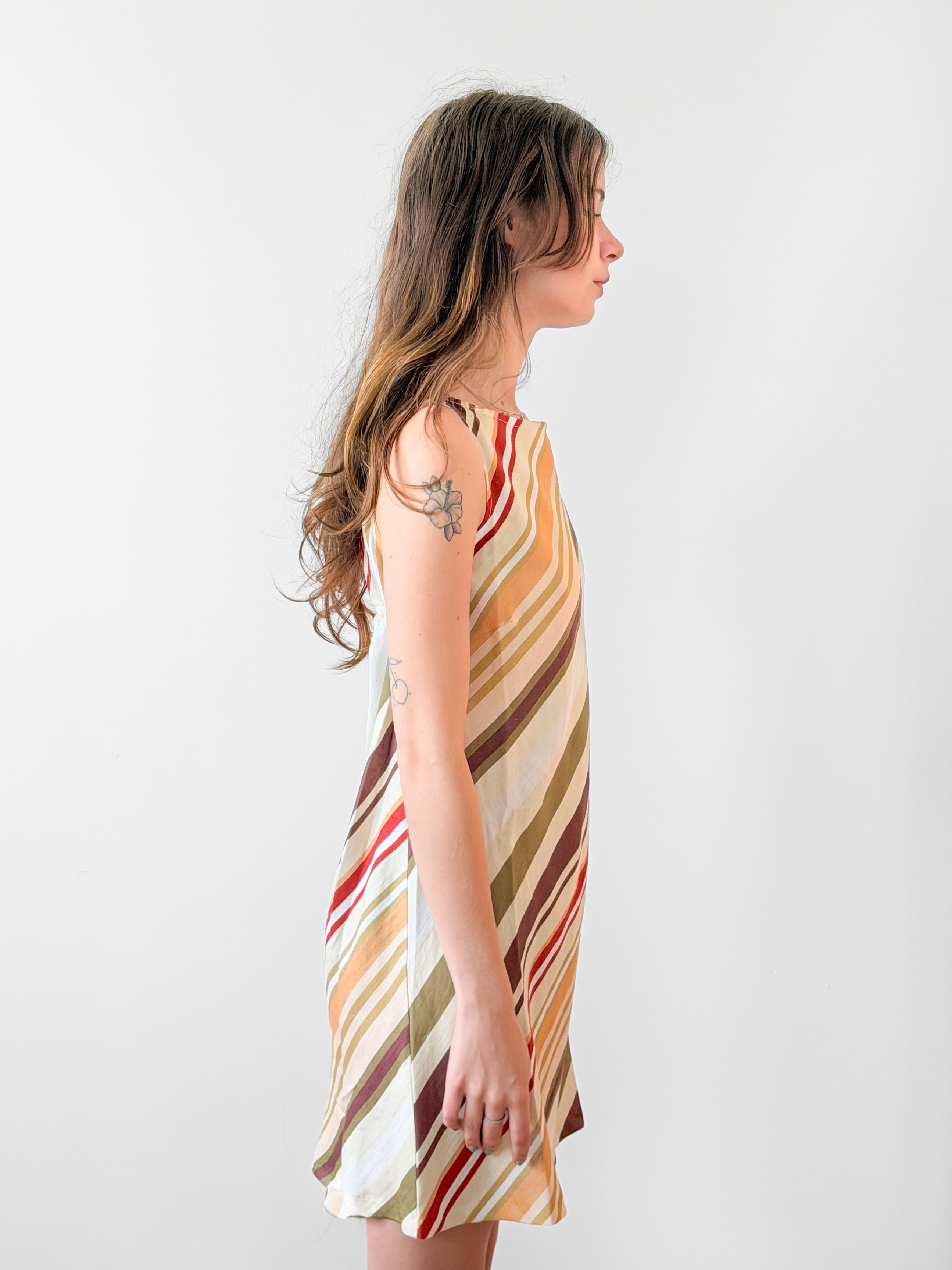 Lucy Paris Frida Retro Stripe Sleeveless Linen Mini Dress