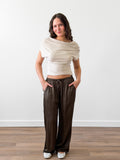 Cleo Olive Green Satin Wide Leg Drawstring Pants