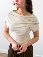 By Together Cassie Cream Off the Shoulder Knit Drape Top