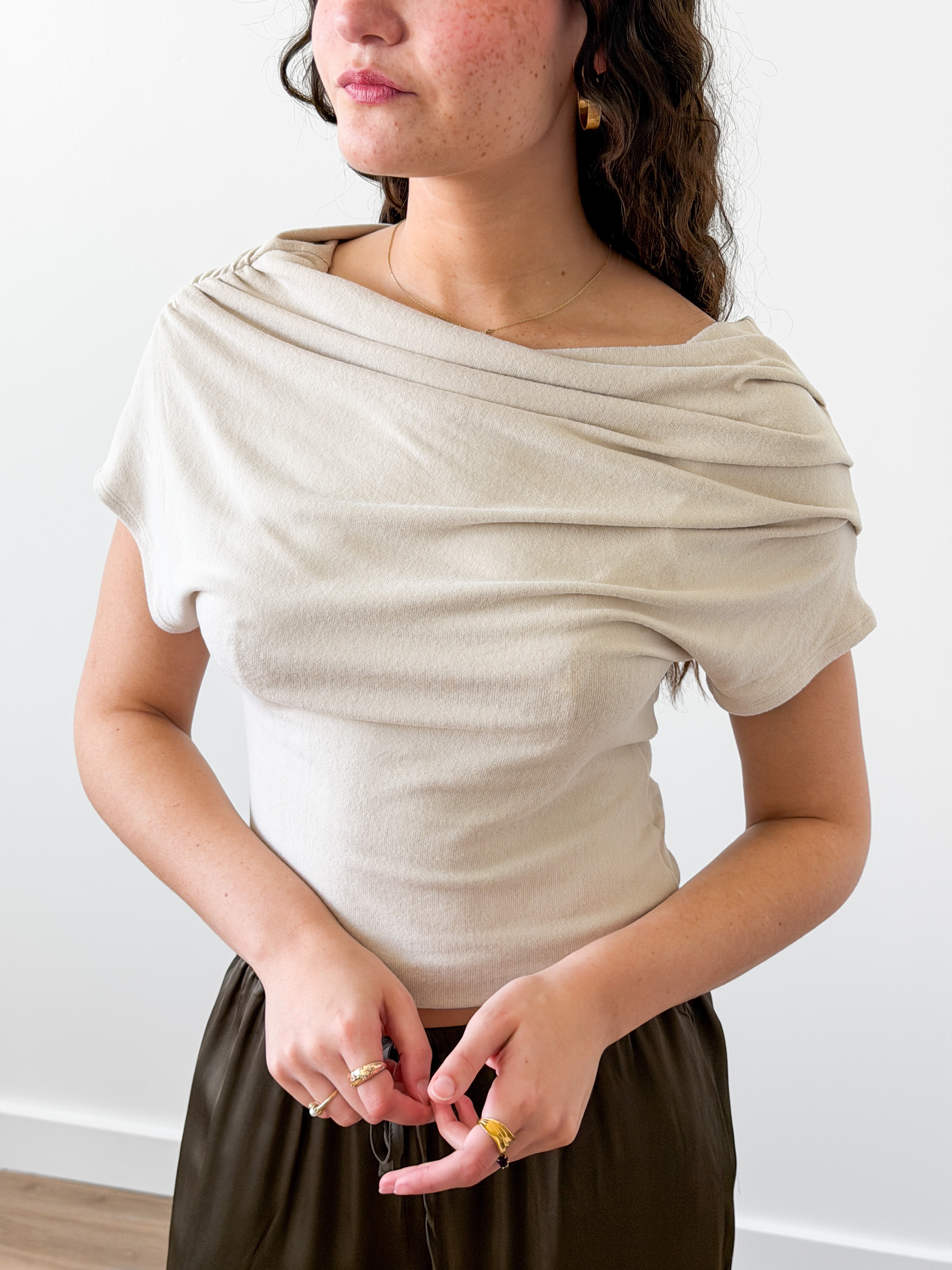 By Together Cassie Cream Off the Shoulder Knit Drape Top