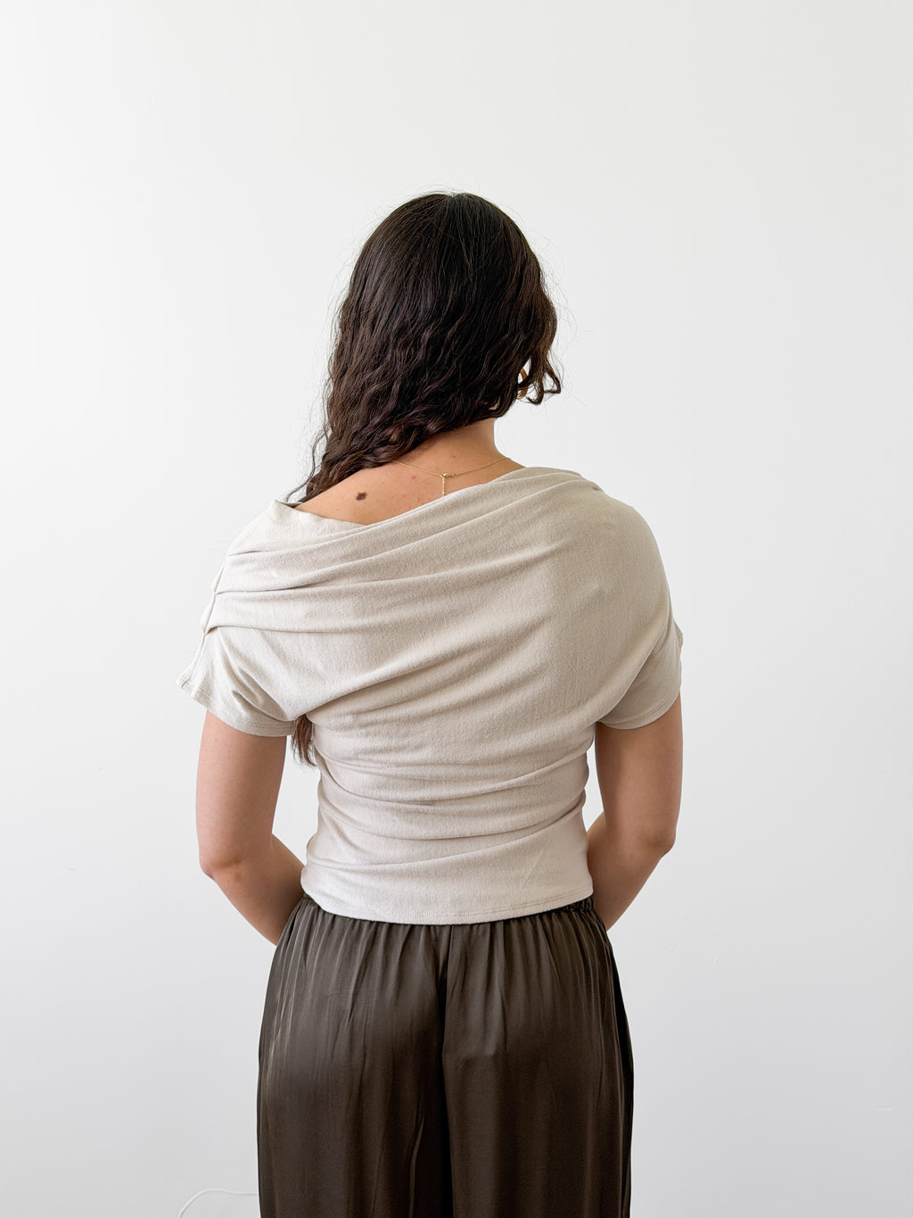 By Together Cassie Cream Off the Shoulder Knit Drape Top