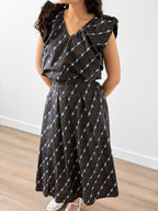 Colby Brown and Blue Print Shirred Midi Skirt