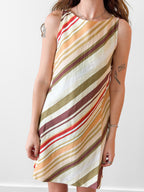 Lucy Paris Frida Retro Stripe Sleeveless Linen Mini Dress