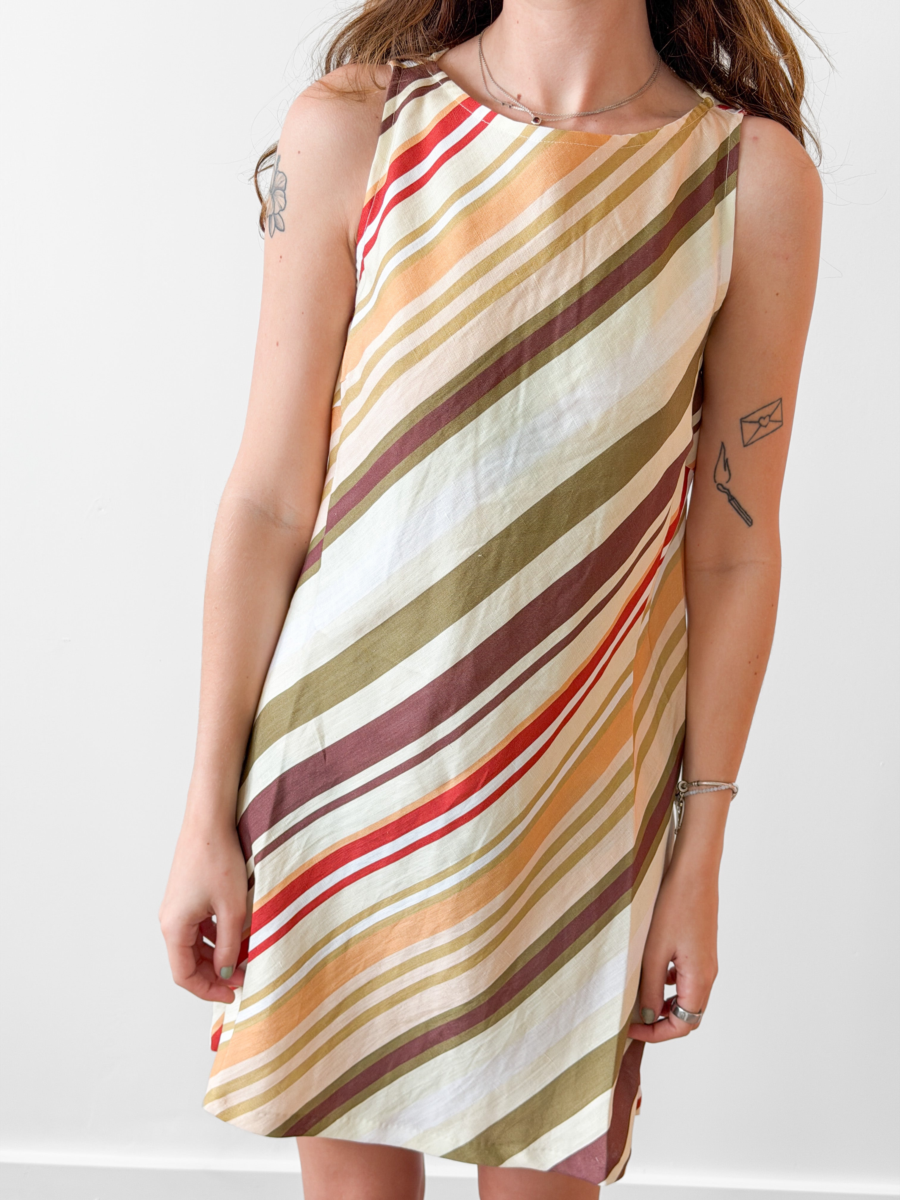 Lucy Paris Frida Retro Stripe Sleeveless Linen Mini Dress