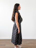 Colby Brown and Blue Print Shirred Midi Skirt