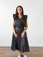 Colby Brown and Blue Print Shirred Midi Skirt