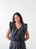 Colby Brown and Blue Print Short Sleeve Balloon Top