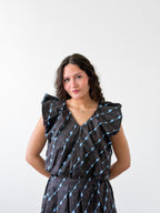 Colby Brown and Blue Print Short Sleeve Balloon Top