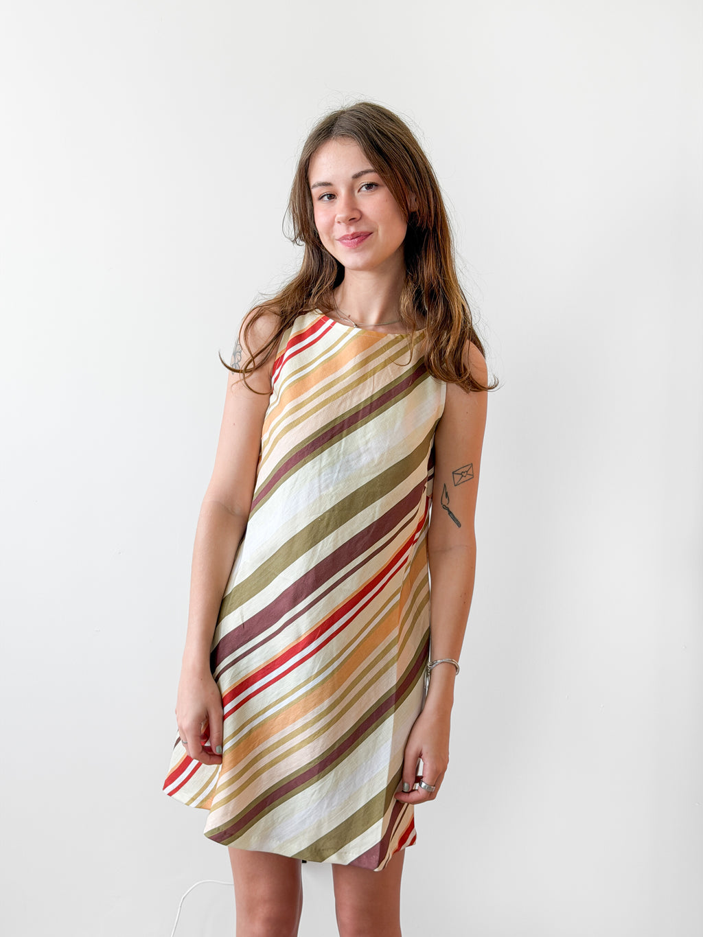 Lucy Paris Frida Retro Stripe Sleeveless Linen Mini Dress