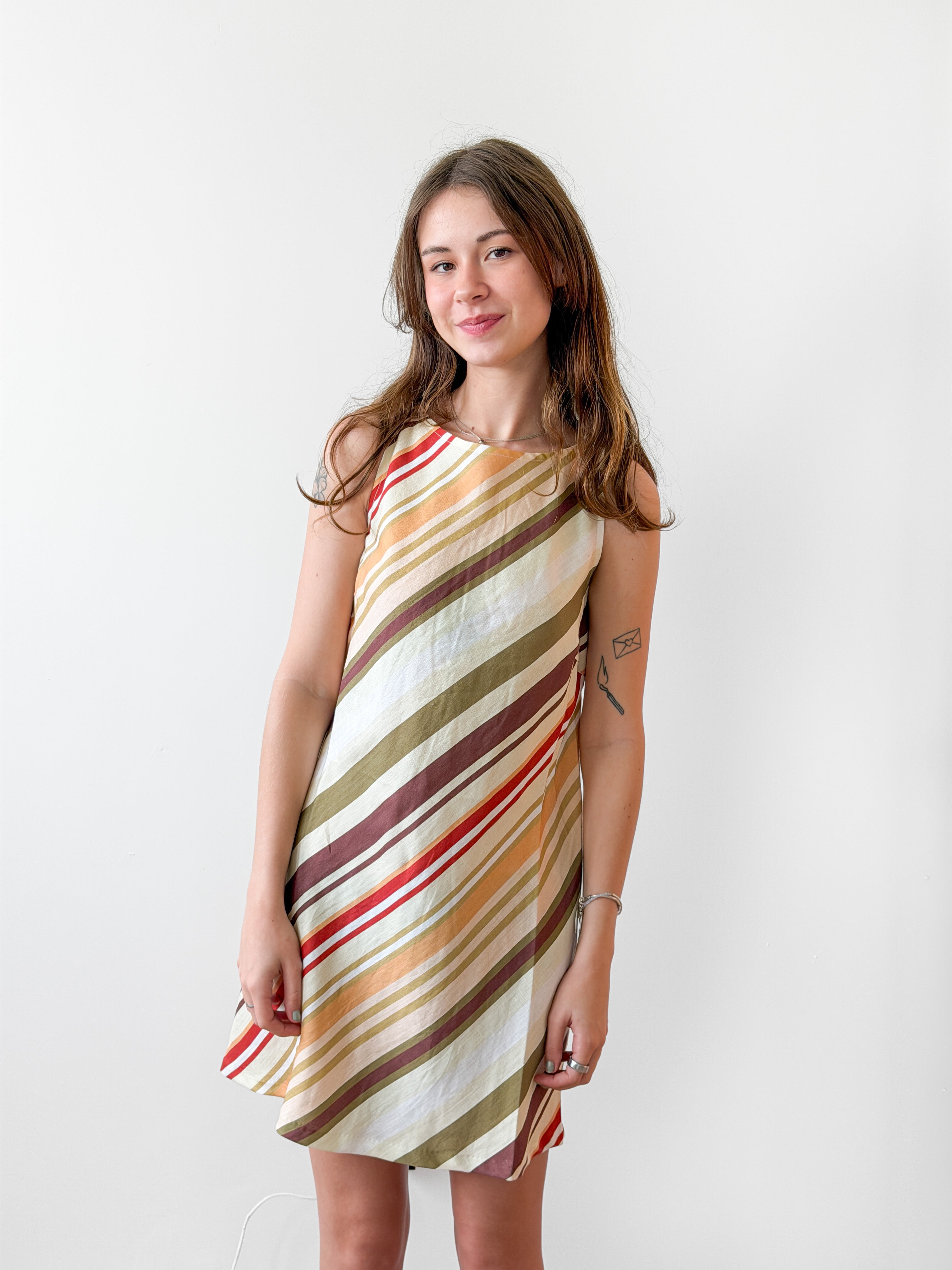 Lucy Paris Frida Retro Stripe Sleeveless Linen Mini Dress