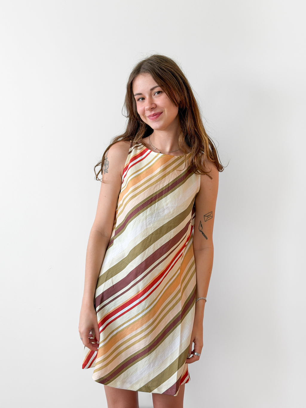 Lucy Paris Frida Retro Stripe Sleeveless Linen Mini Dress
