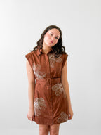 Casey Brown Floral Embroidered Belted Mini Dress