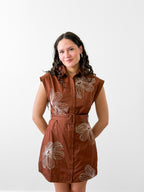 Casey Brown Floral Embroidered Belted Mini Dress