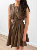 PINCH Cara Cotton Buttoned Tie Waist Tank Mini Dress (Brown)