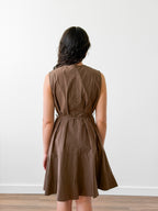 PINCH Cara Cotton Buttoned Tie Waist Tank Mini Dress (Brown)