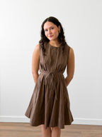 PINCH Cara Cotton Buttoned Tie Waist Tank Mini Dress (Brown)