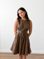 PINCH Cara Cotton Buttoned Tie Waist Tank Mini Dress (Brown)