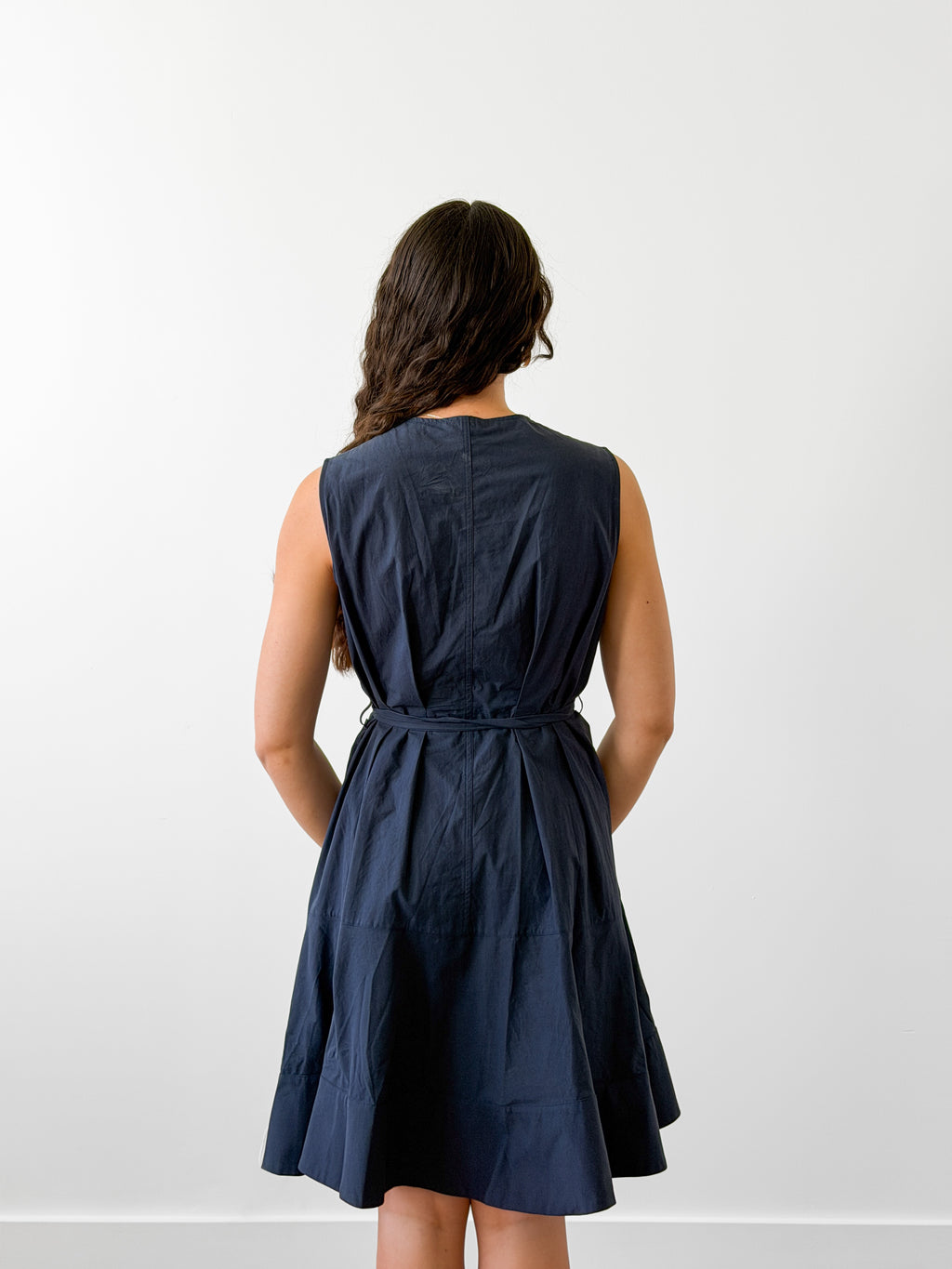 PINCH Cara Cotton Buttoned Tie Waist Tank Mini Dress (Navy)