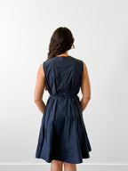 PINCH Cara Cotton Buttoned Tie Waist Tank Mini Dress (Navy)