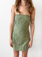 Capri Green Embroidered Spaghetti Tie Strap Mini Dress