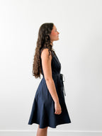 PINCH Cara Cotton Buttoned Tie Waist Tank Mini Dress (Navy)