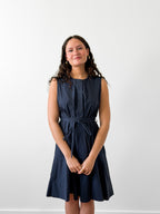PINCH Cara Cotton Buttoned Tie Waist Tank Mini Dress (Navy)
