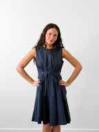 PINCH Cara Cotton Buttoned Tie Waist Tank Mini Dress (Navy)