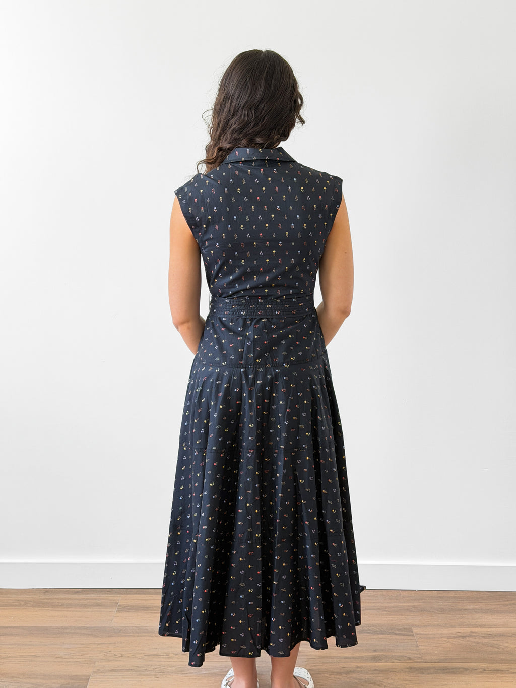 PINCH Chloe Black Floral Cotton Button Down Midi Dress