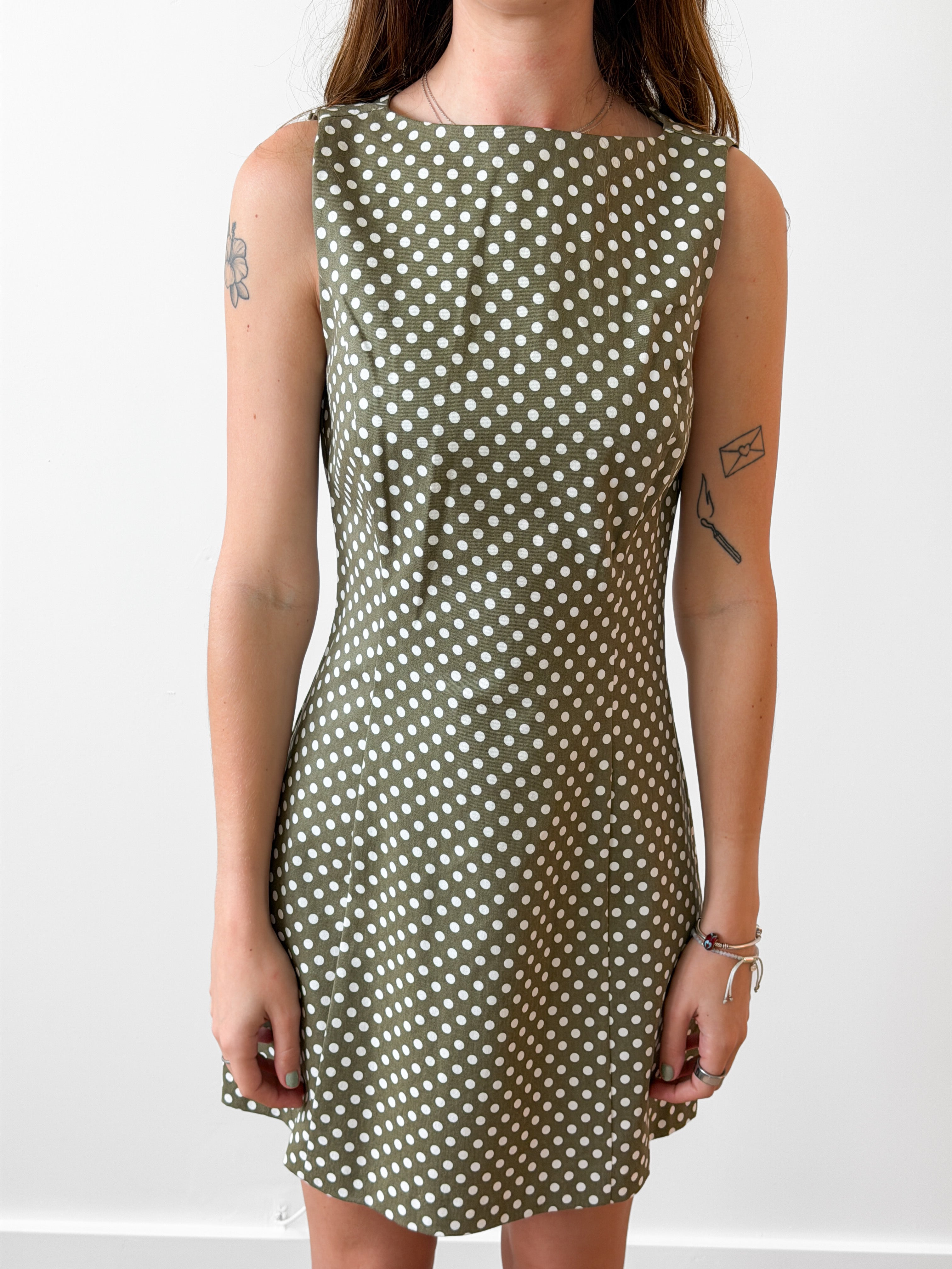 Lucy Paris Halle Green Polka Dot Sleeveless Mini Dress