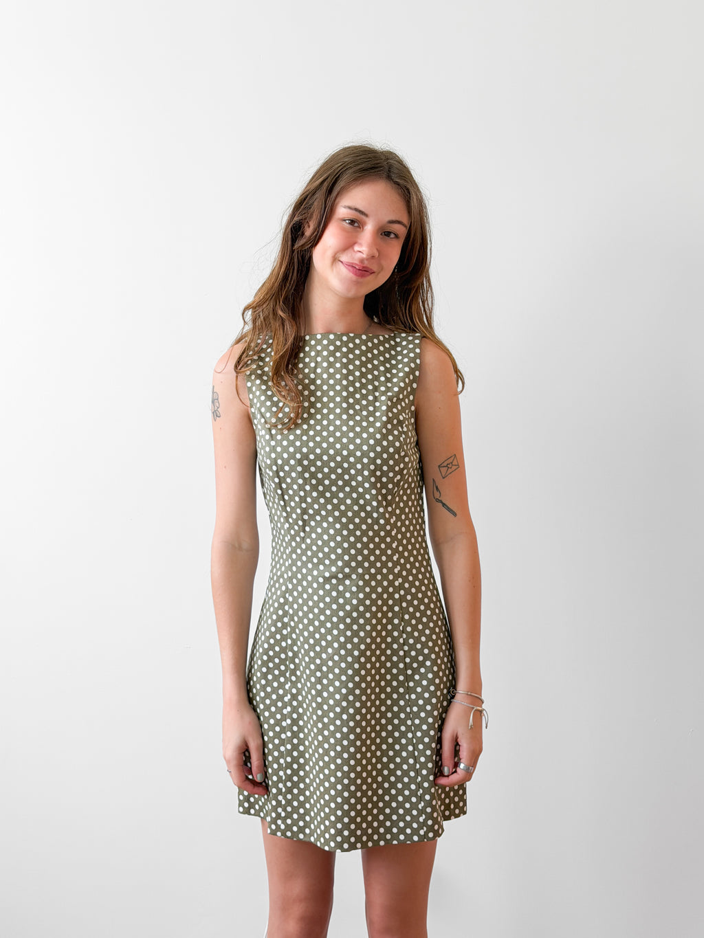 Lucy Paris Halle Green Polka Dot Sleeveless Mini Dress