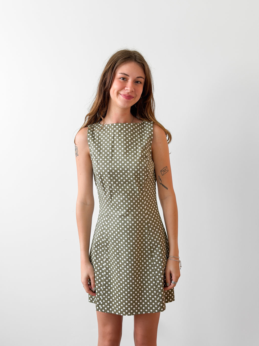 Lucy Paris Halle Green Polka Dot Sleeveless Mini Dress