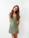 Capri Green Embroidered Spaghetti Tie Strap Mini Dress