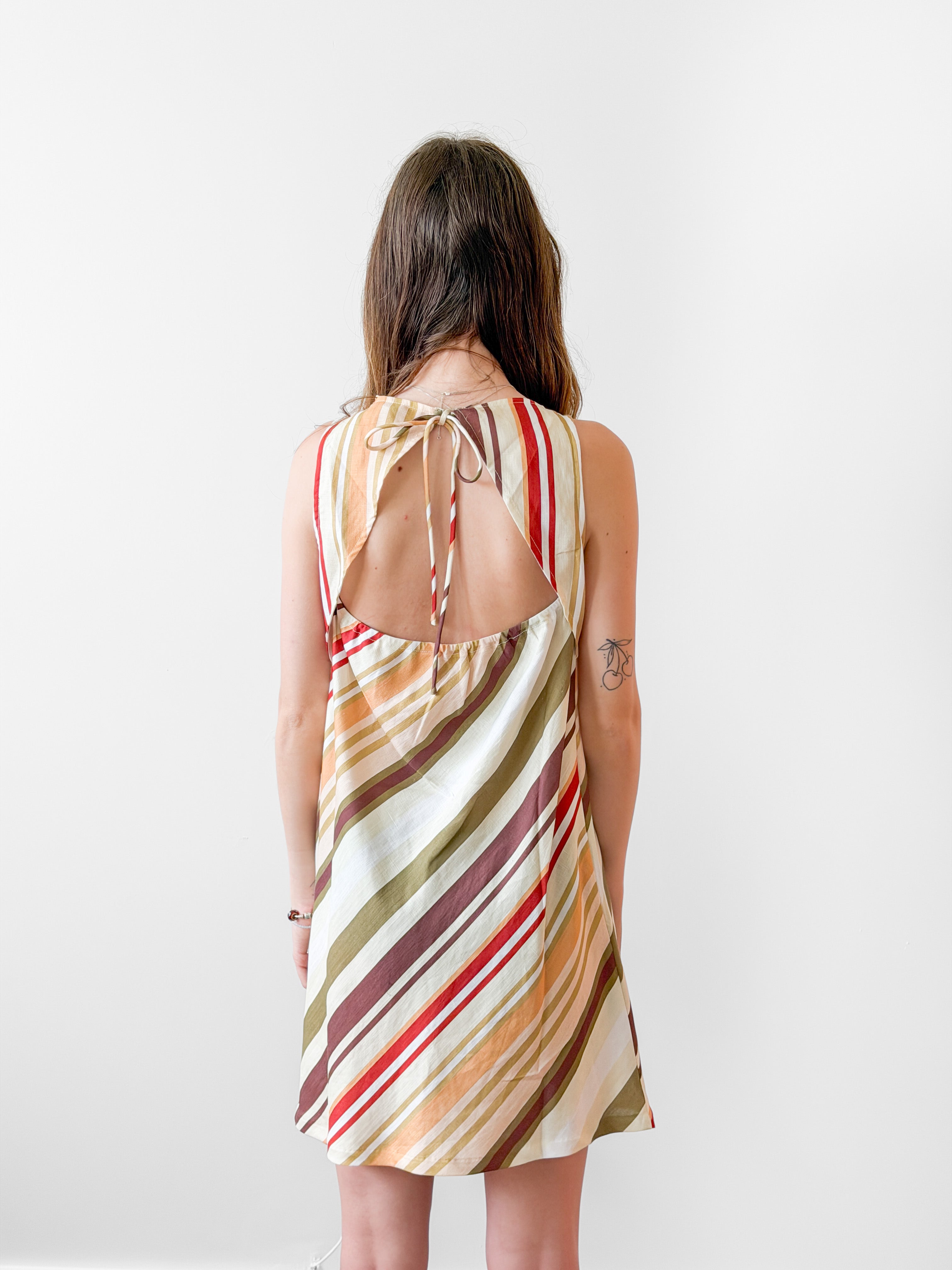 Lucy Paris Frida Retro Stripe Sleeveless Linen Mini Dress