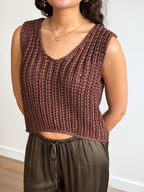 Desi Brown Sequin Knit Sleeveless Tank Top
