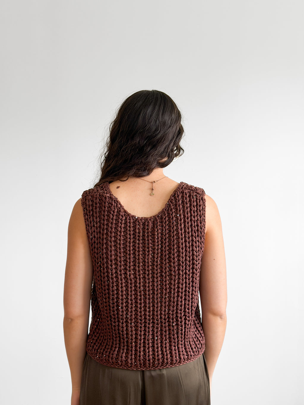 Desi Brown Sequin Knit Sleeveless Tank Top