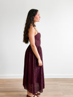 Demi Wine Cotton Eyelet Detail Sleeveless Midi Dress