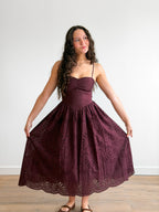 Demi Wine Cotton Eyelet Detail Sleeveless Midi Dress